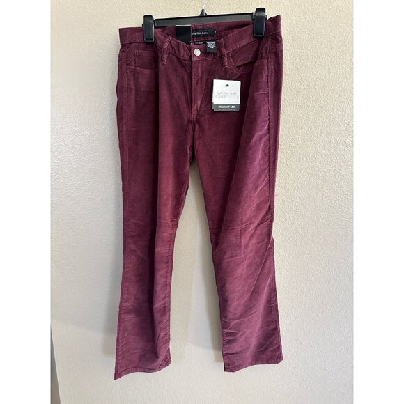 NWT Calvin Klein Womens Power Stretch Corduroy Pants Straight Leg Burgundy 12 - Picture 1 of 6